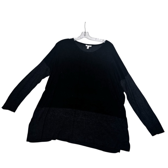 Eileen Fisher Colorblock Knit Oversized Tunic Oversized Knit Sweater L BlackGrey - Picture 3 of 13